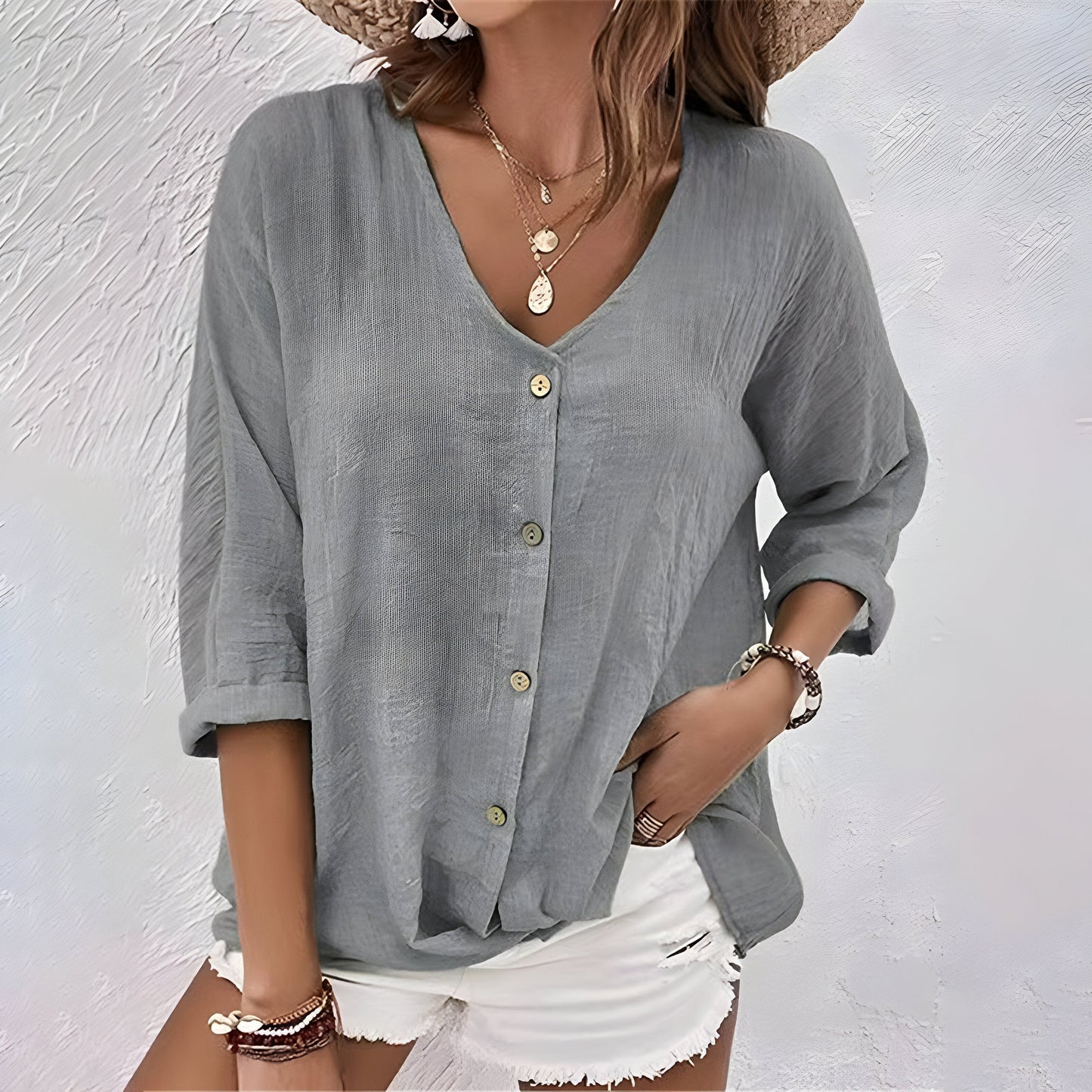 Relaxed Fit Button-Up Blouse Breathable