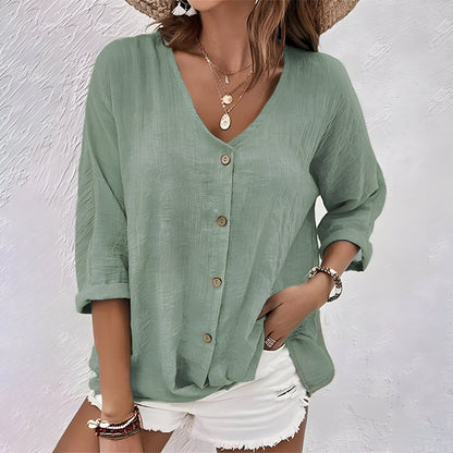 Relaxed Fit Button-Up Blouse Breathable