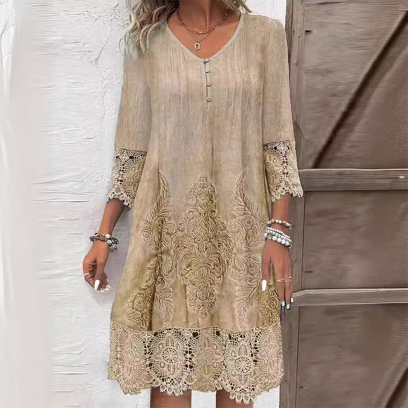 Casual Loose Fit  Lace Hem Midi Dress for Women