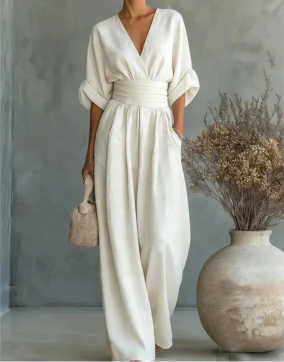 Women’s Elegant Wide-Leg Jumpsuit with Wrap Front Design