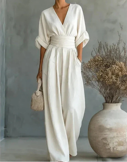 Women’s Elegant Wide-Leg Jumpsuit with Wrap Front Design