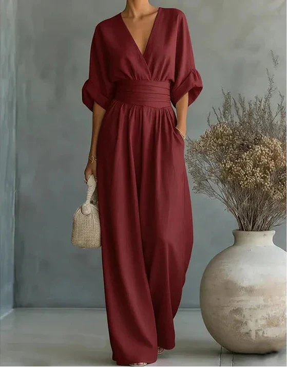 Women’s Elegant Wide-Leg Jumpsuit with Wrap Front Design