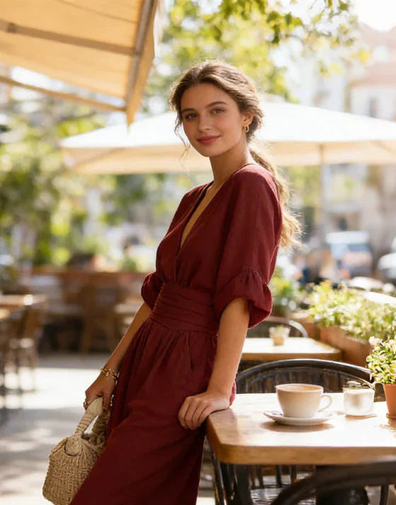 Women’s Elegant Wide-Leg Jumpsuit with Wrap Front Design