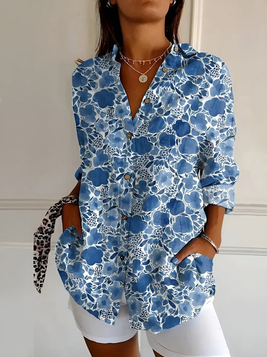 Chic Printed Blouse Women Long Sleeve Casual Style