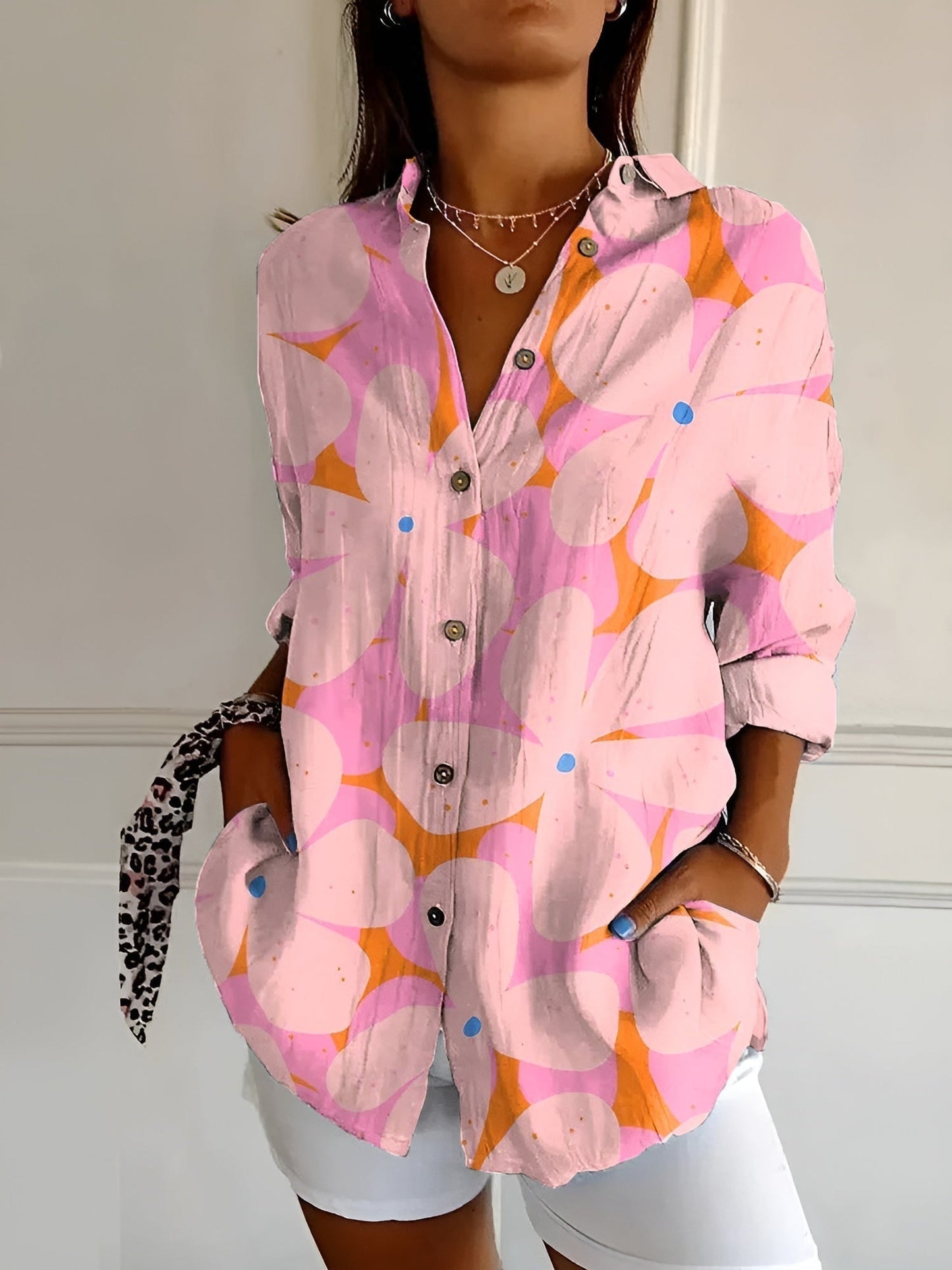 Chic Printed Blouse Women Long Sleeve Casual Style