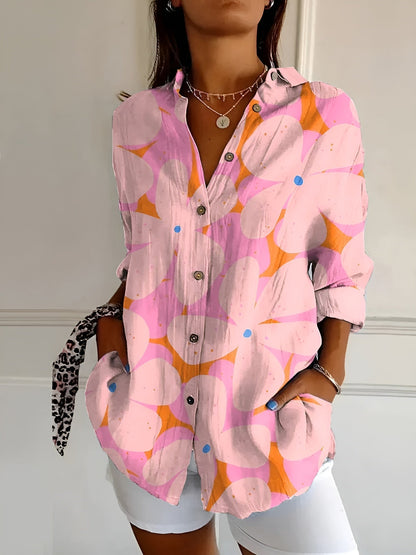 Chic Printed Blouse Women Long Sleeve Casual Style