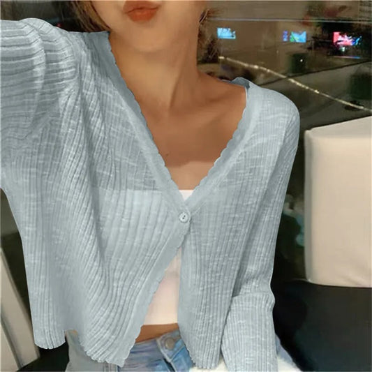 Lightweight Cropped Button Cardigan for Women