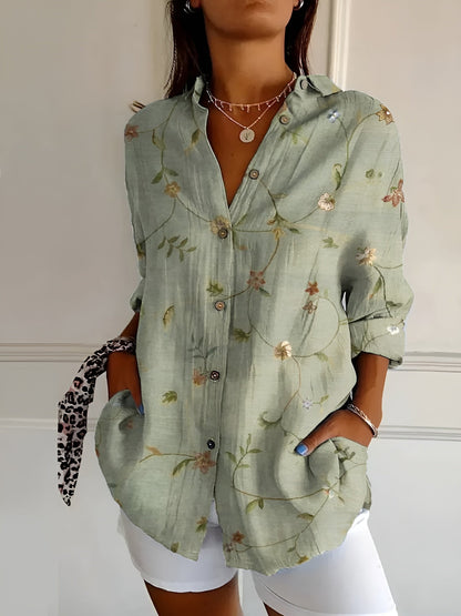 Chic Printed Blouse Women Long Sleeve Casual Style