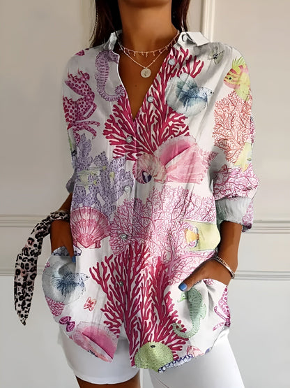 Chic Printed Blouse Women Long Sleeve Casual Style