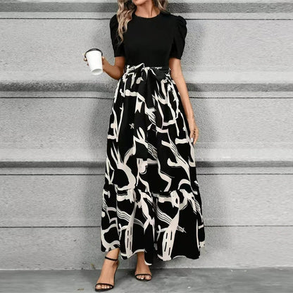 Women’s Floral Print Maxi Dress with Elegant Contrast Bodice