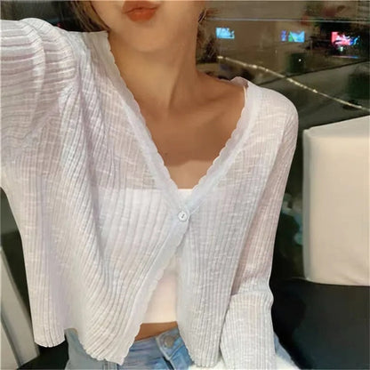 Lightweight Cropped Button Cardigan for Women