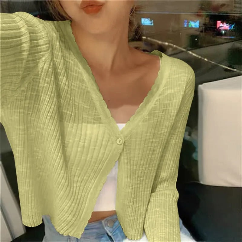 Lightweight Cropped Button Cardigan for Women