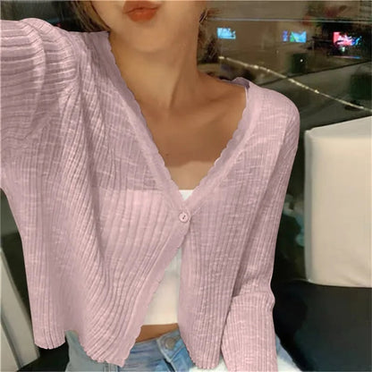 Lightweight Cropped Button Cardigan for Women