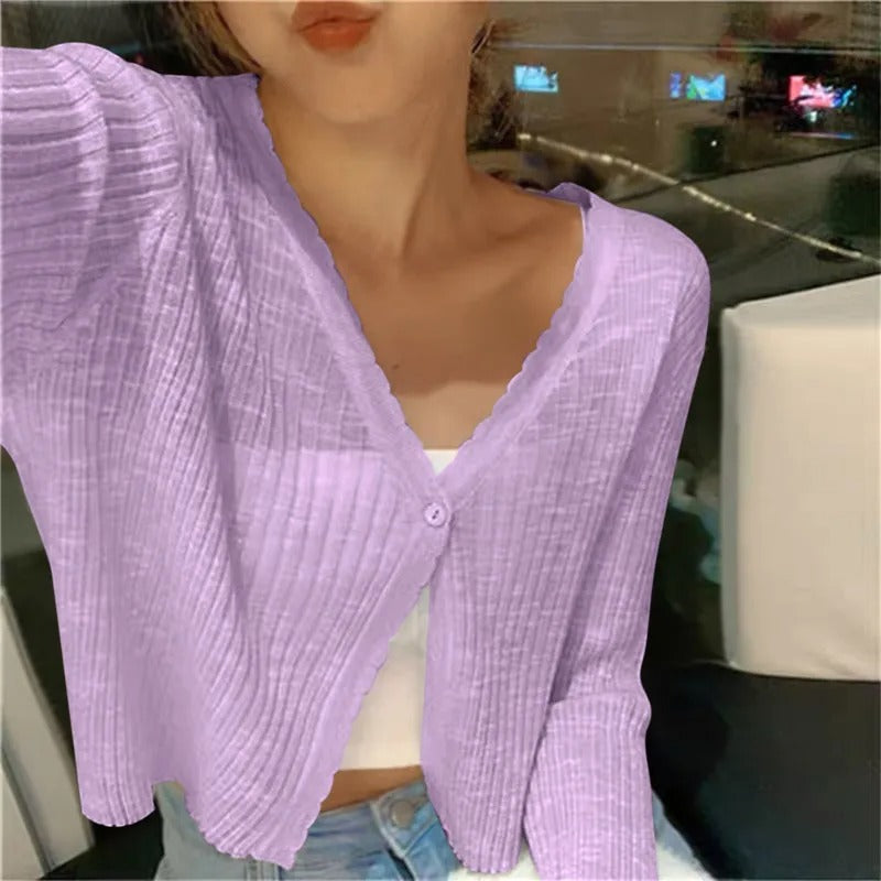 Lightweight Cropped Button Cardigan for Women