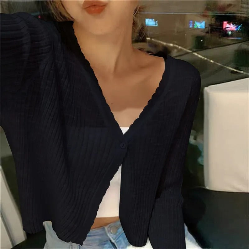 Lightweight Cropped Button Cardigan for Women