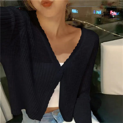 Lightweight Cropped Button Cardigan for Women