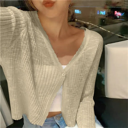 Lightweight Cropped Button Cardigan for Women