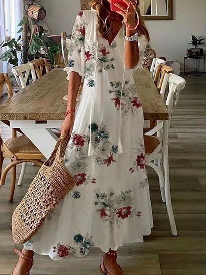 Women's Bohemian Maxi Dress with Tassel Detail