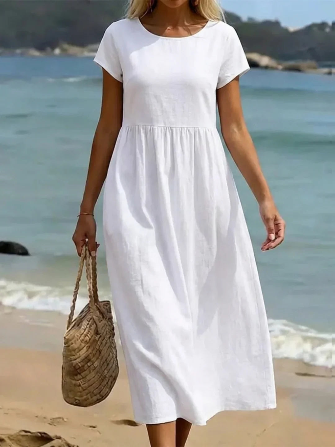 Women’s Short Sleeve Midi Dress with Relaxed A-Line Silhouette