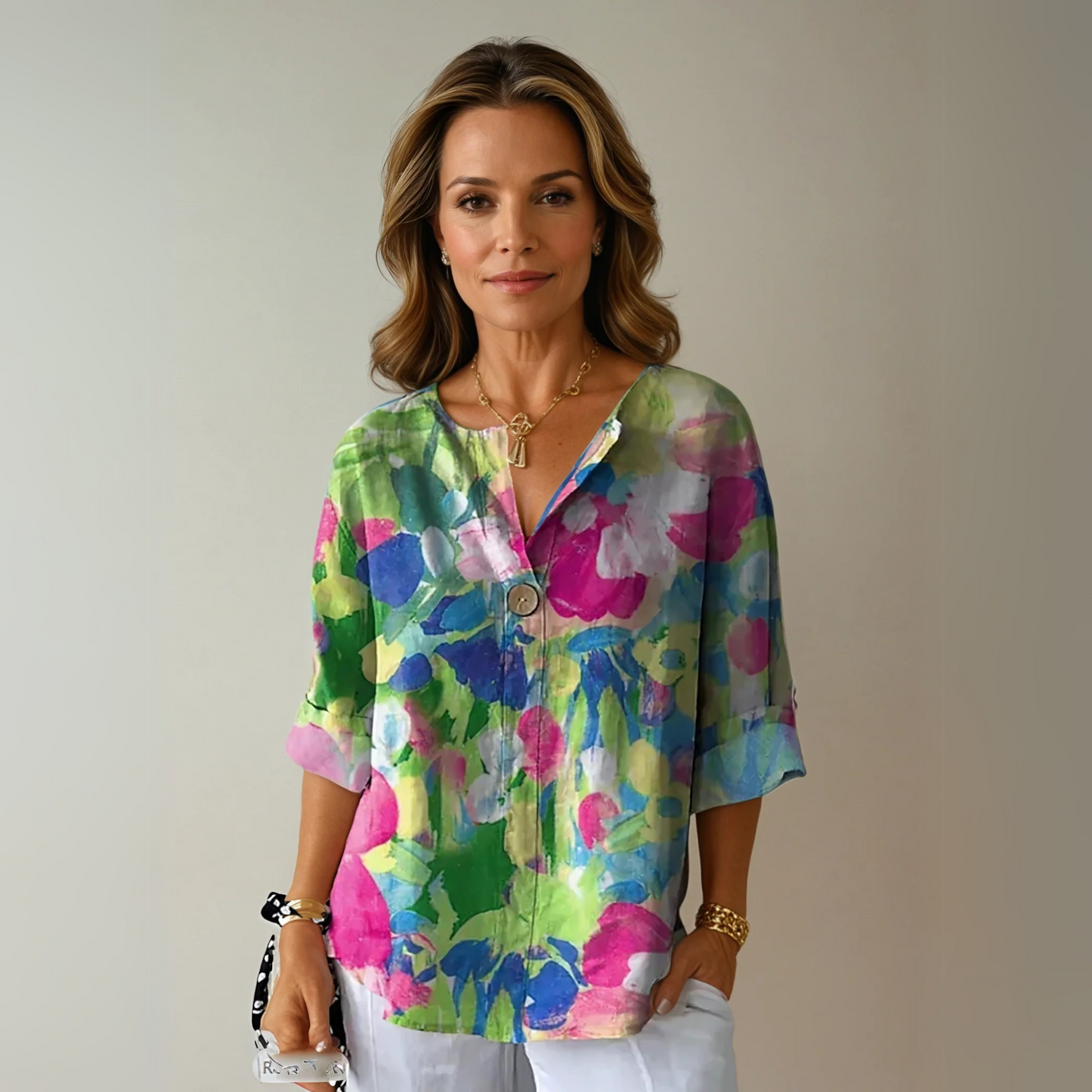 Floral V-Neck Blouse Women Loose Fit Summer Style