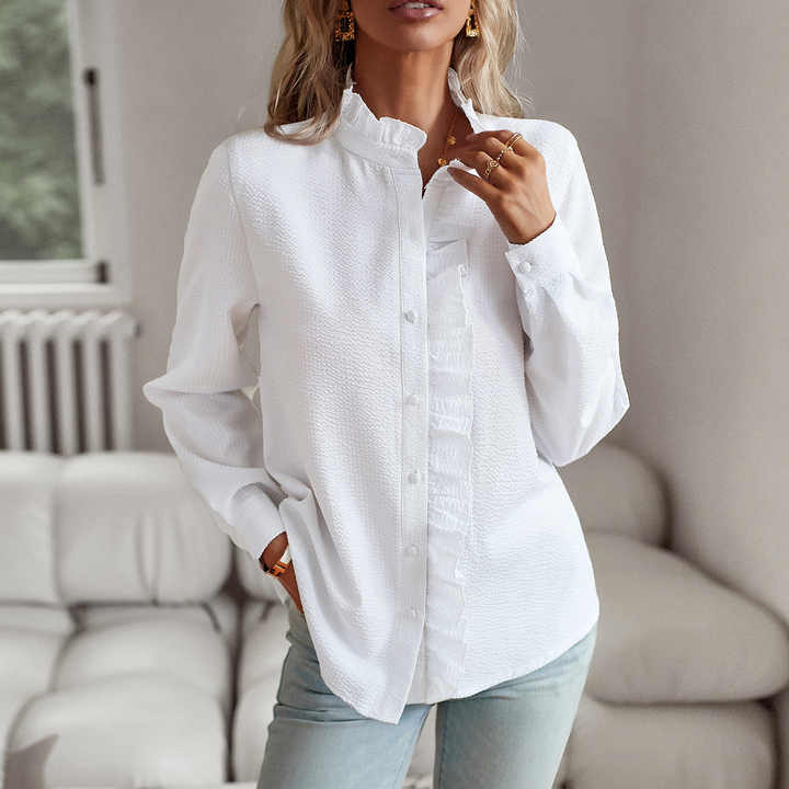 Elegant Ruffle-Trim Button-Front Blouse for Women