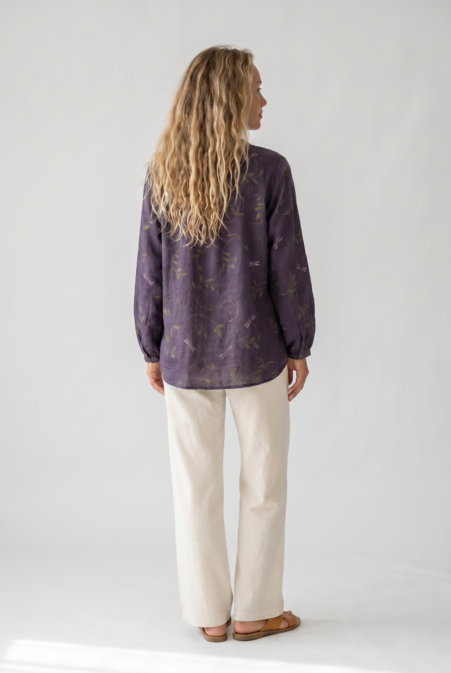 Women's Relaxed Boho V-Neck Blouse with Long Sleeves