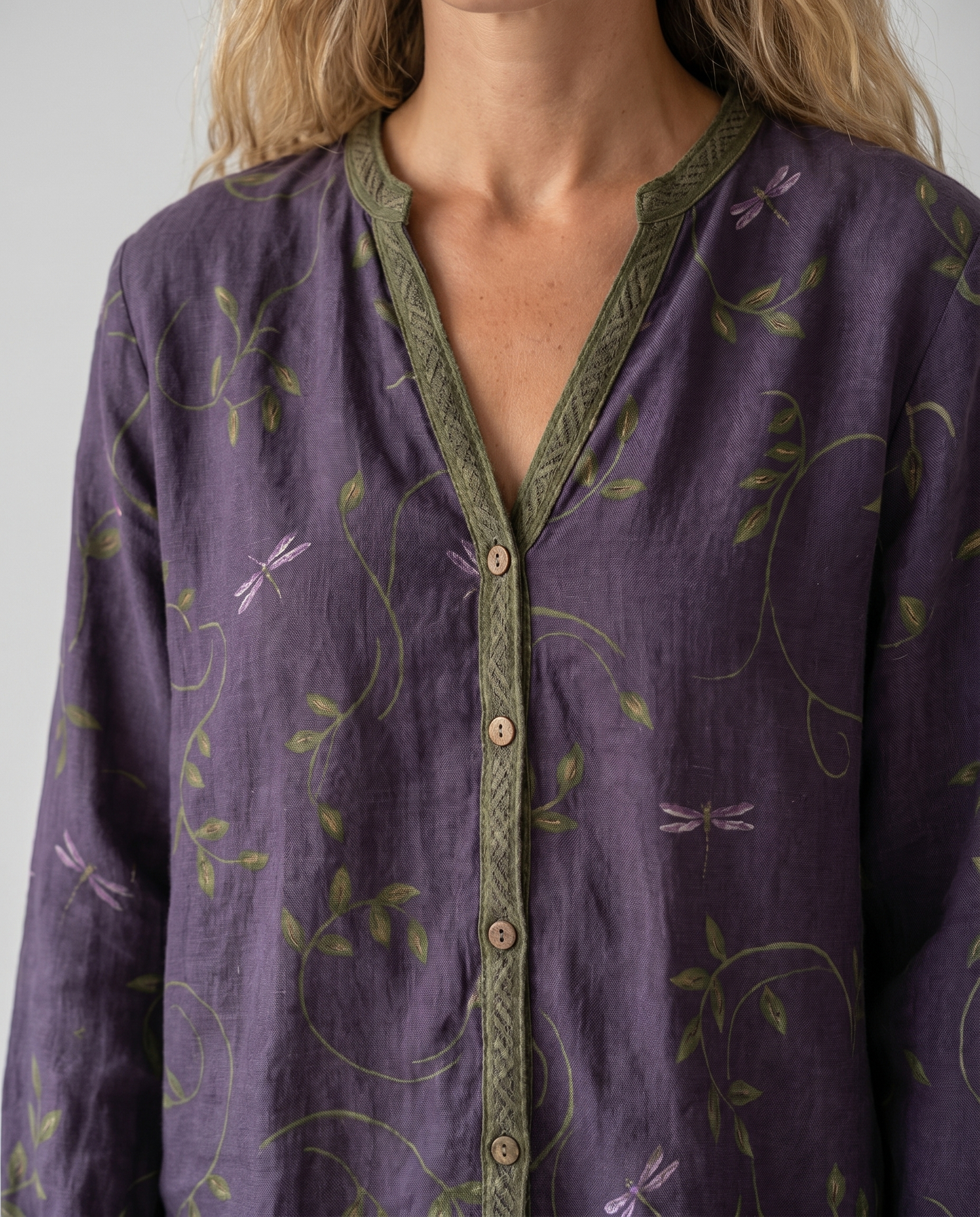 Women's Relaxed Boho V-Neck Blouse with Long Sleeves