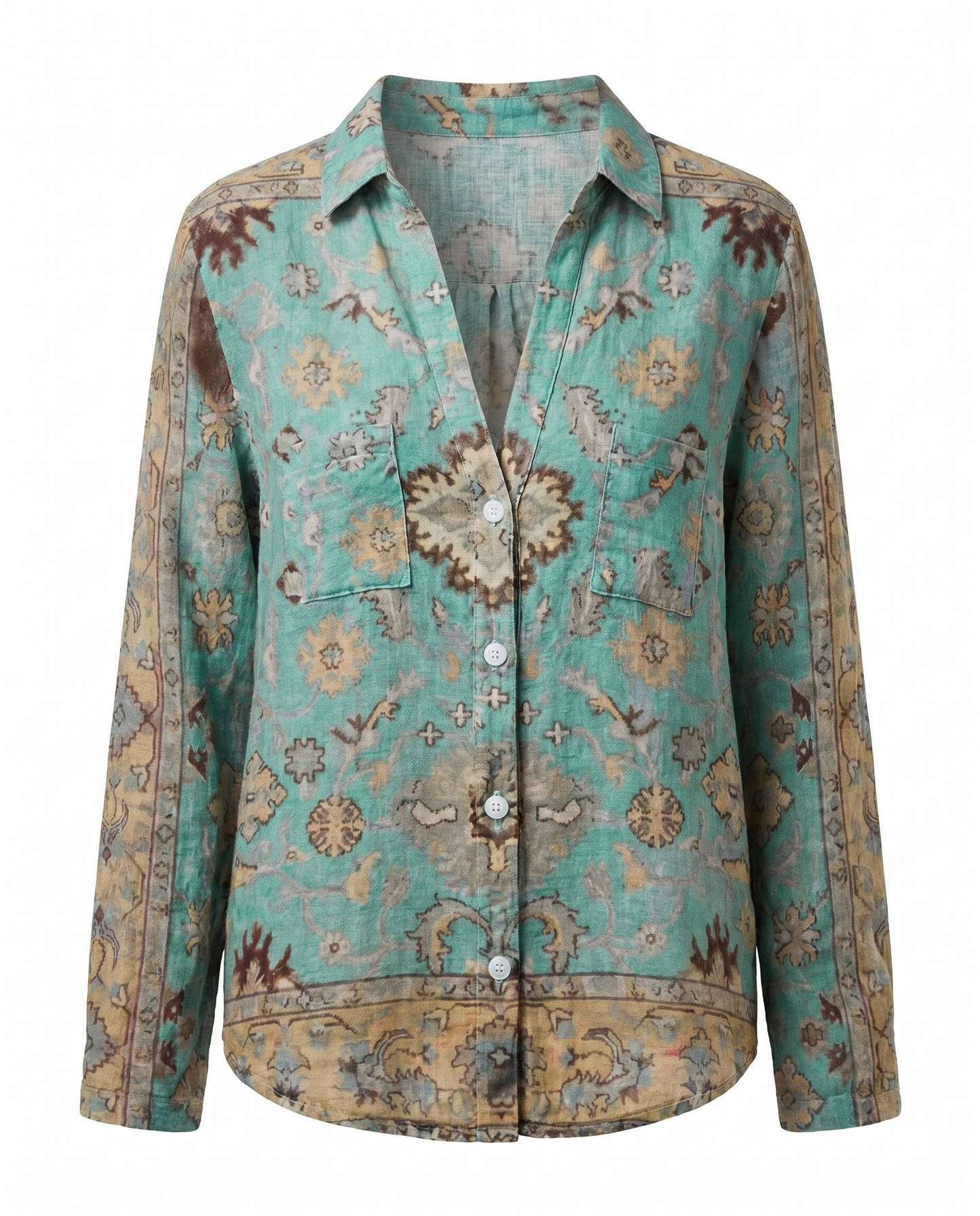 Women's Relaxed Boho V-Neck Blouse with Long Sleeves
