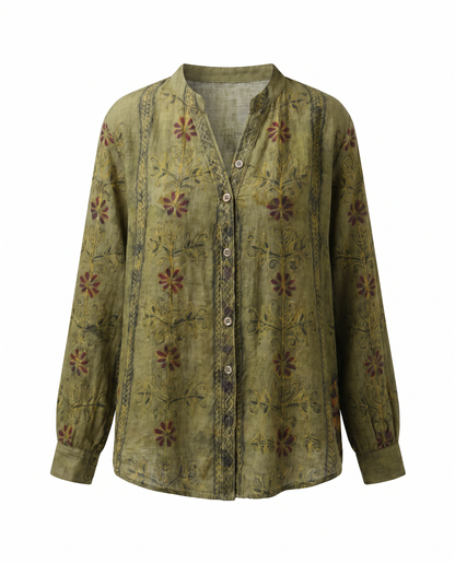 Women's Relaxed Boho V-Neck Blouse with Long Sleeves
