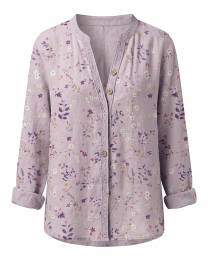 Women's Relaxed Boho V-Neck Blouse with Long Sleeves