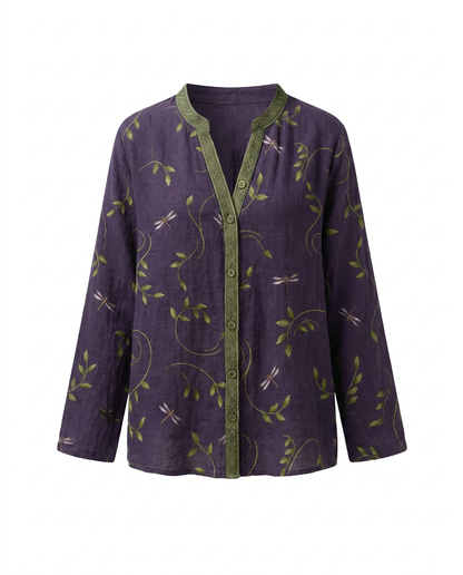 Women's Relaxed Boho V-Neck Blouse with Long Sleeves