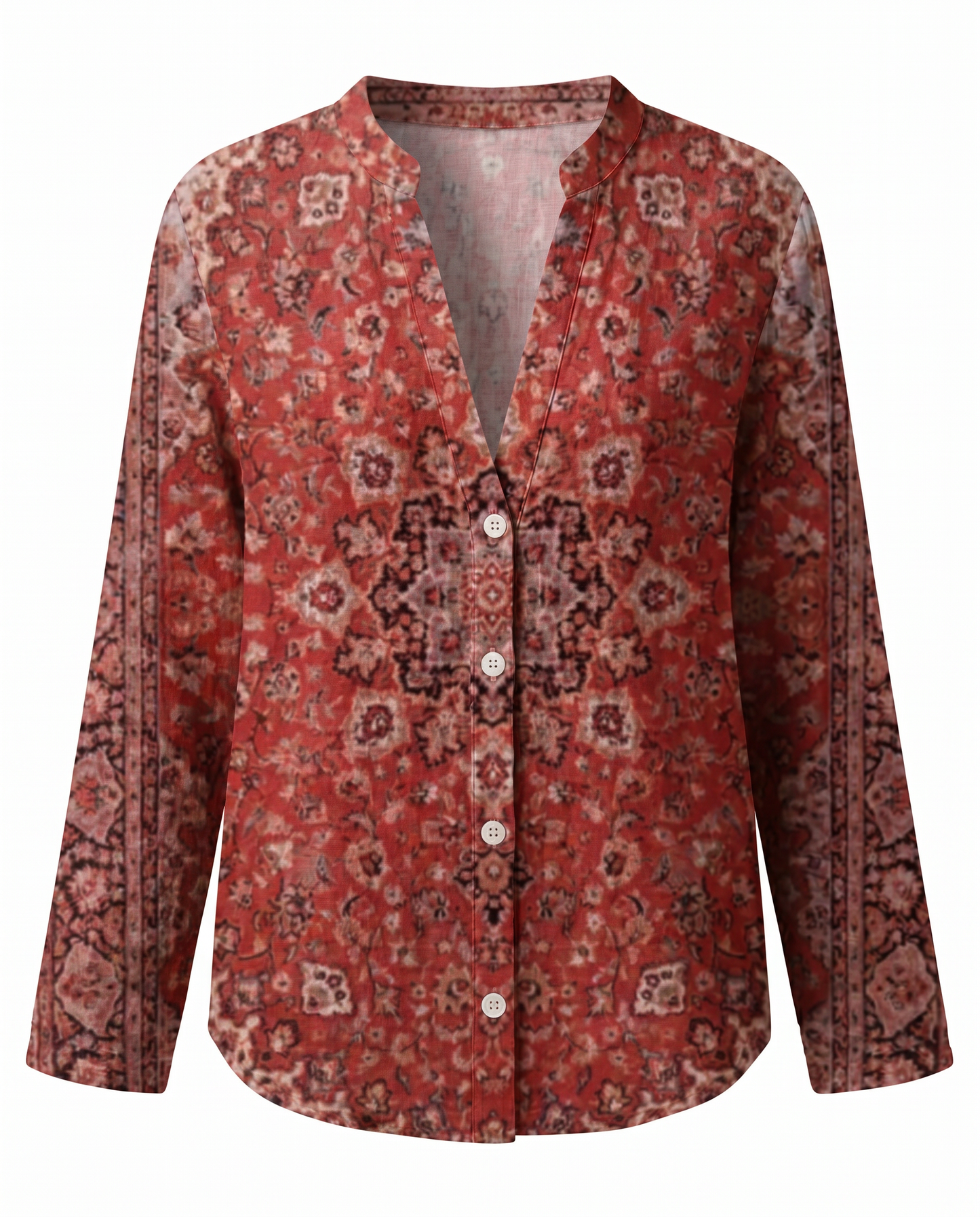 Women's Relaxed Boho V-Neck Blouse with Long Sleeves