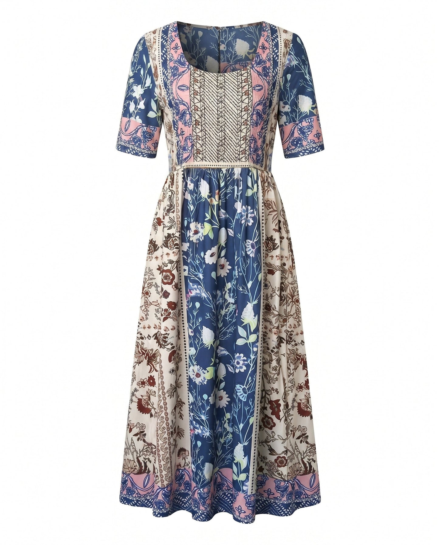 Women's Boho Print Square Neck Shirred Midi Dress