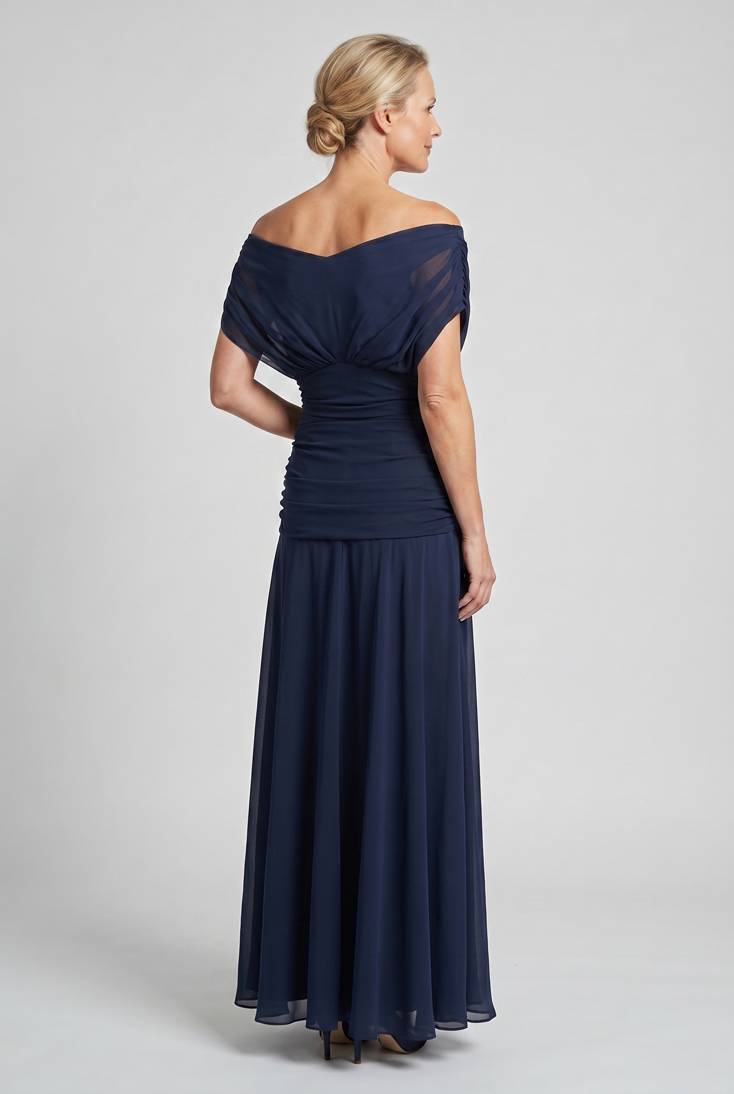 Women's Draped Off-Shoulder V-Neck Ruched Maxi Gown