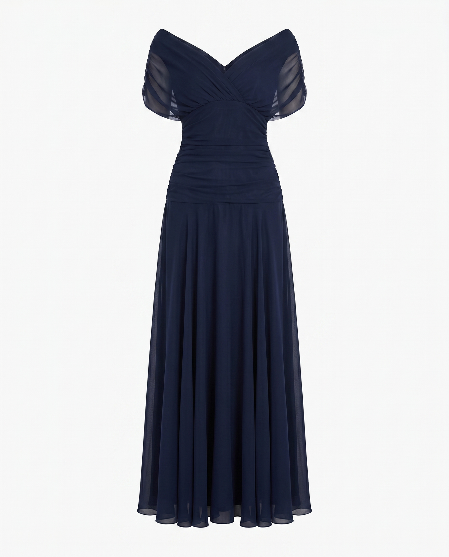 Women's Draped Off-Shoulder V-Neck Ruched Maxi Gown