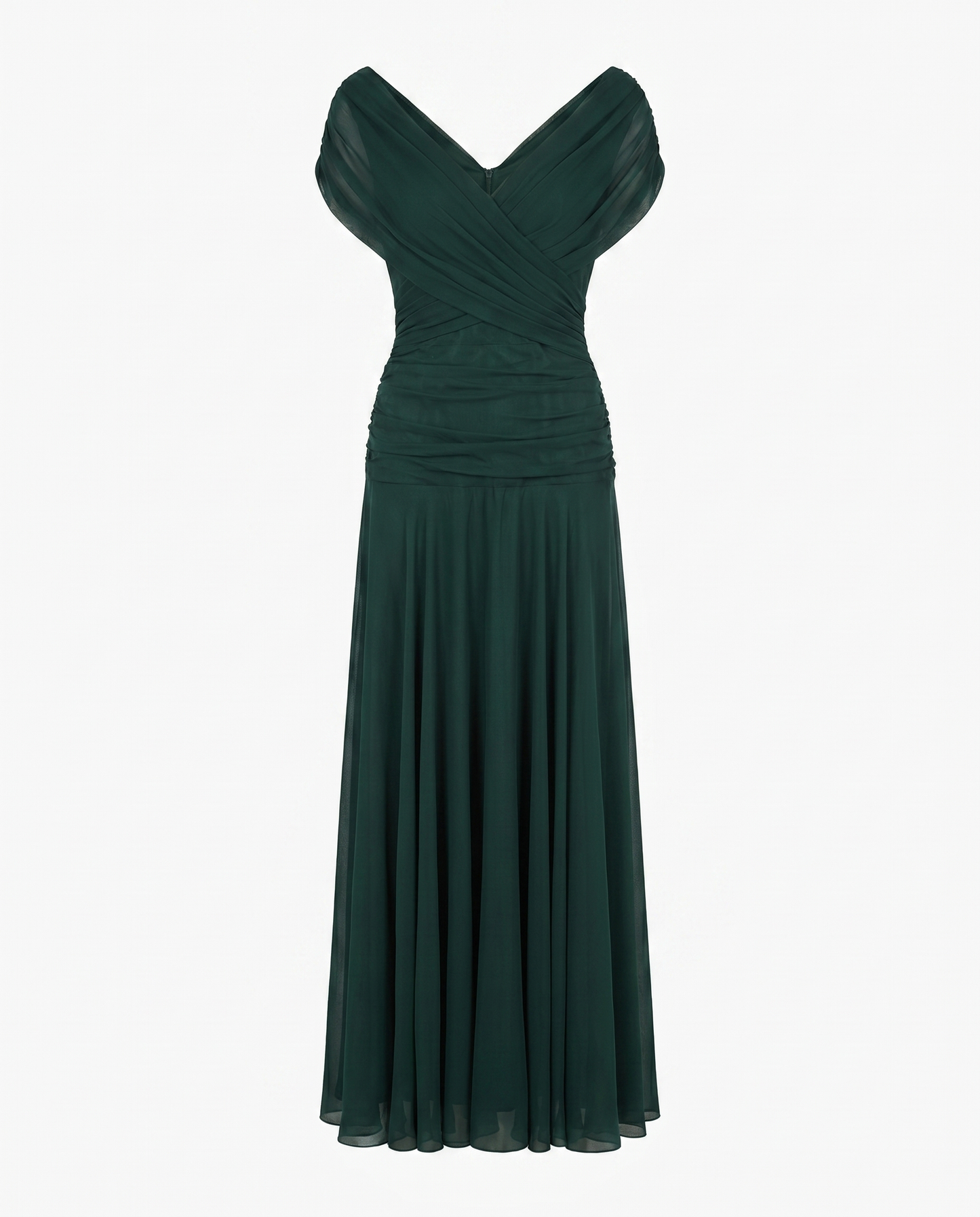 Women's Draped Off-Shoulder V-Neck Ruched Maxi Gown