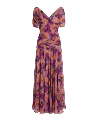 Women's Draped Off-Shoulder V-Neck Ruched Maxi Gown