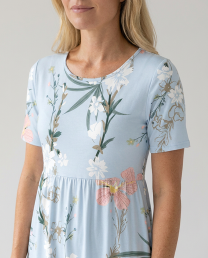 Women's Fresh Floral A-Line Round Neck Midi Dress