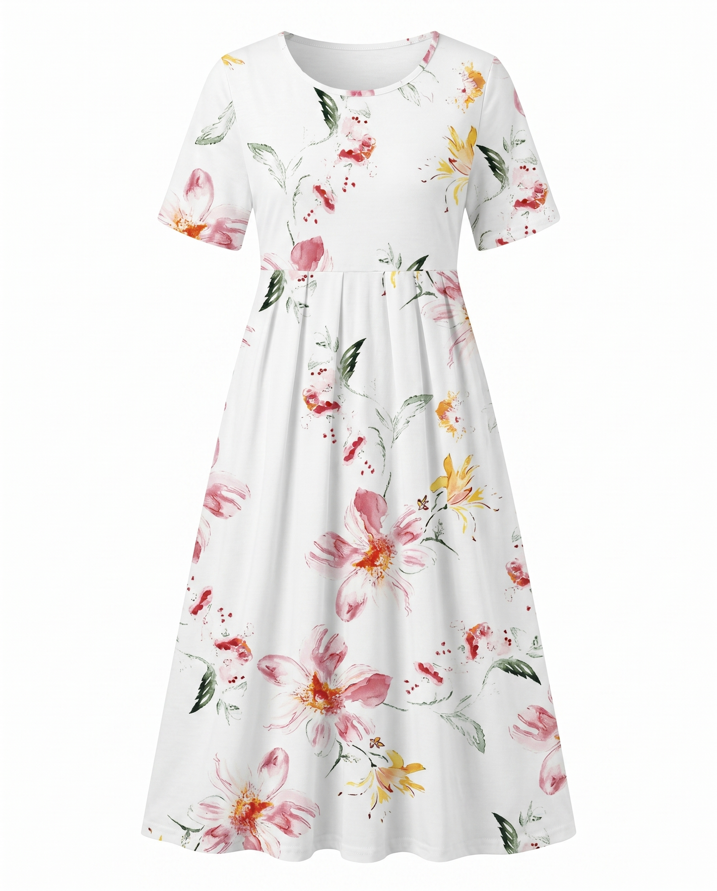 Women's Fresh Floral A-Line Round Neck Midi Dress