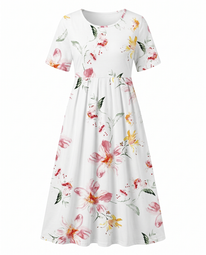 Women's Fresh Floral A-Line Round Neck Midi Dress