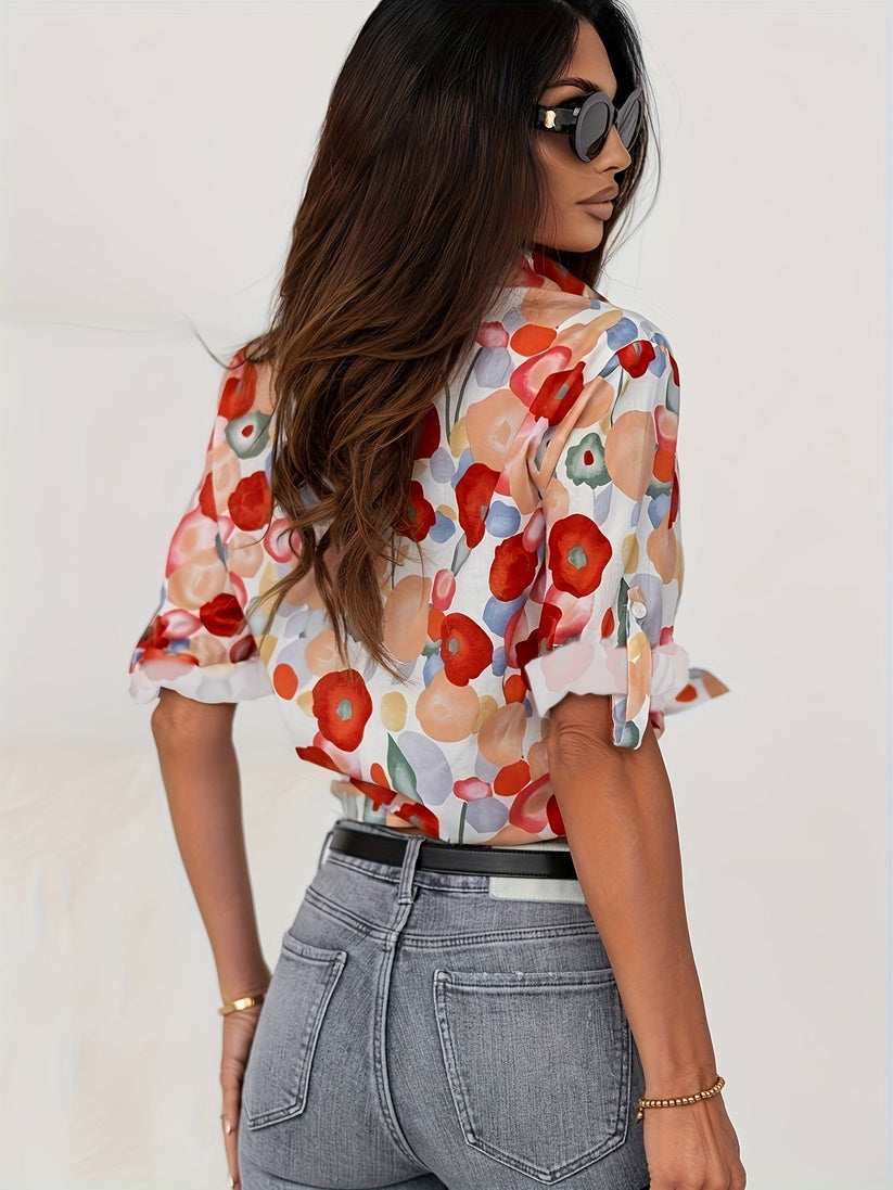 Elegant Women's Floral Button-Down Blouse