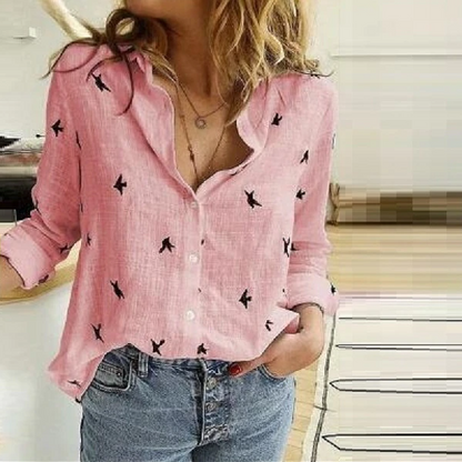 Women's Button-Down Blouse Long Sleeve Point Collar
