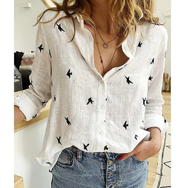 Women's Button-Down Blouse Long Sleeve Point Collar