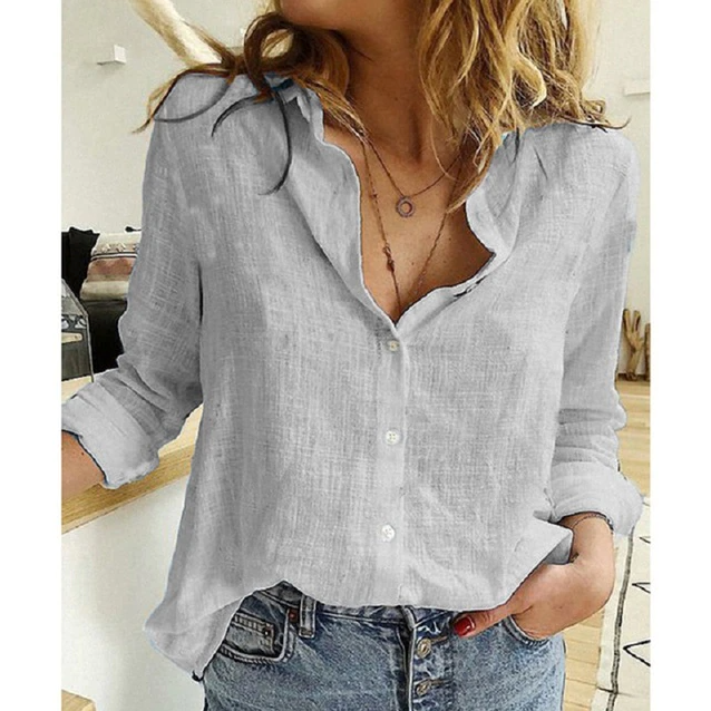 Women's Button-Down Blouse Long Sleeve Point Collar
