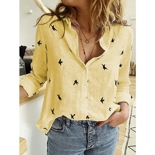 Women's Button-Down Blouse Long Sleeve Point Collar