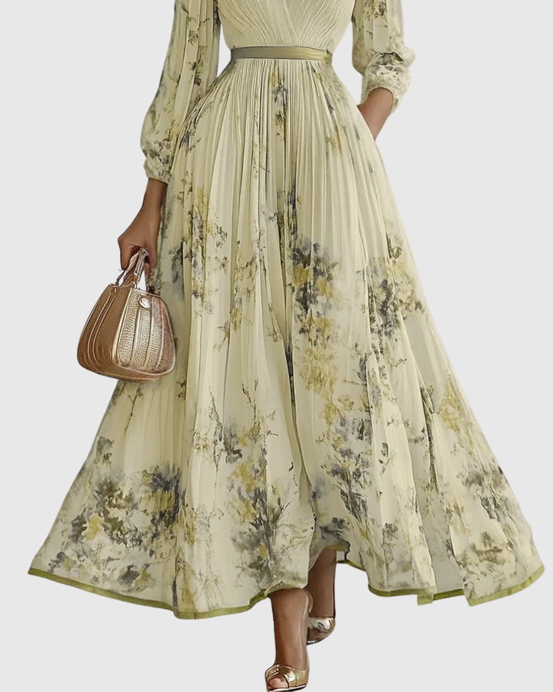 Elegant Women's V-Neck A-Line Midi Dress