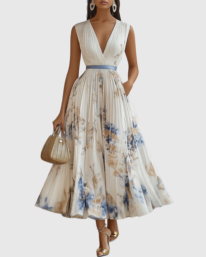 Elegant Women's V-Neck A-Line Midi Dress