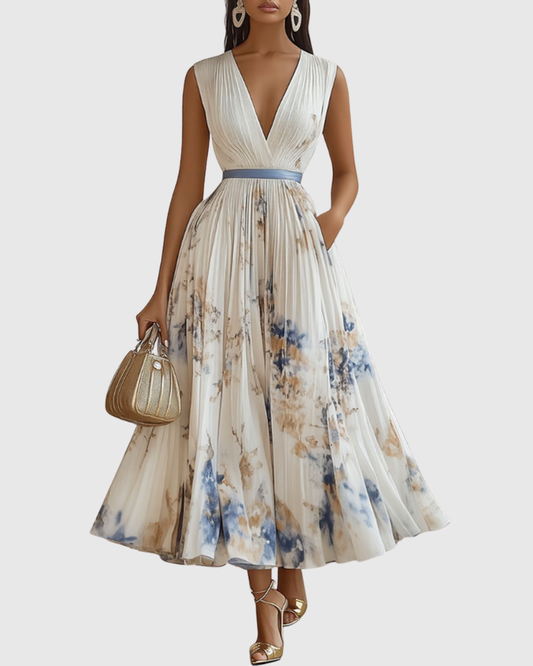 Elegant Women's V-Neck A-Line Midi Dress