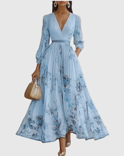 Elegant Women's V-Neck A-Line Midi Dress