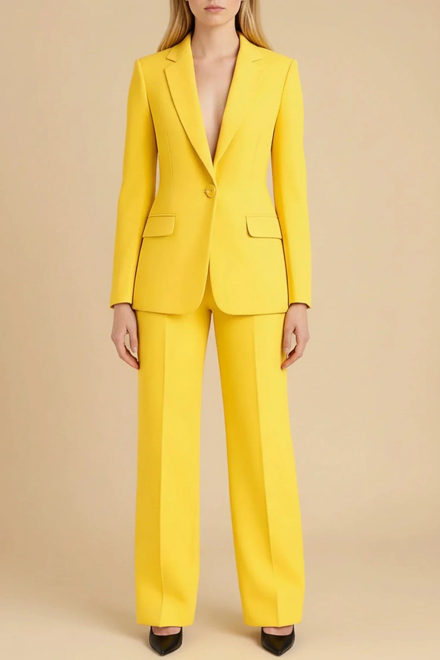Women's Tailored Business Suit Set with Wide-Leg Pants